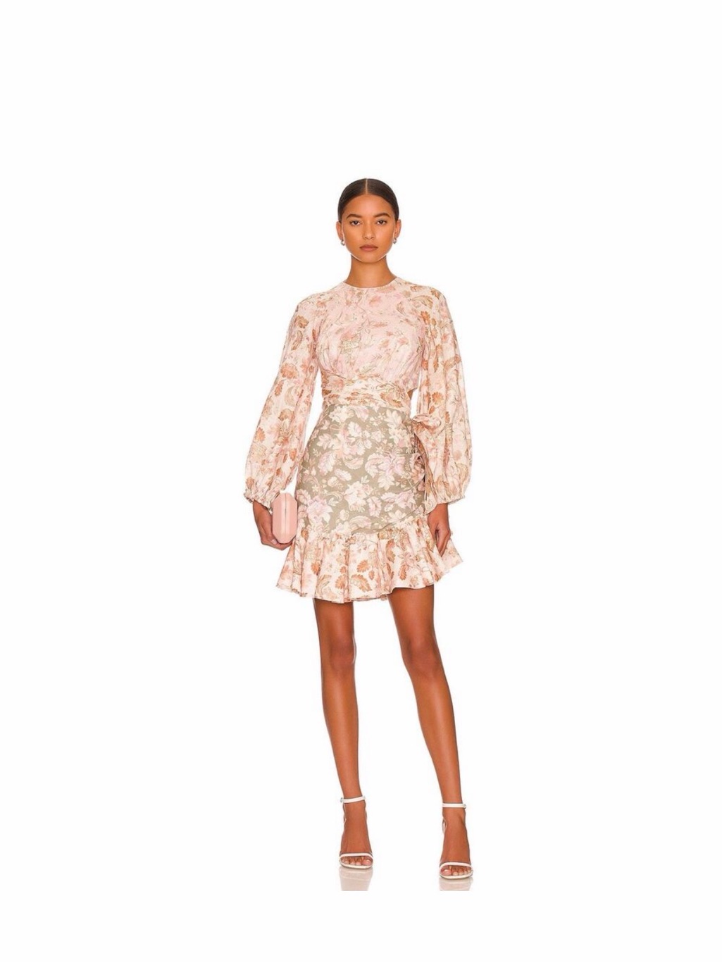 Zimmermann Pink And Cream Floral Puff-Sleeve Mini Dress
